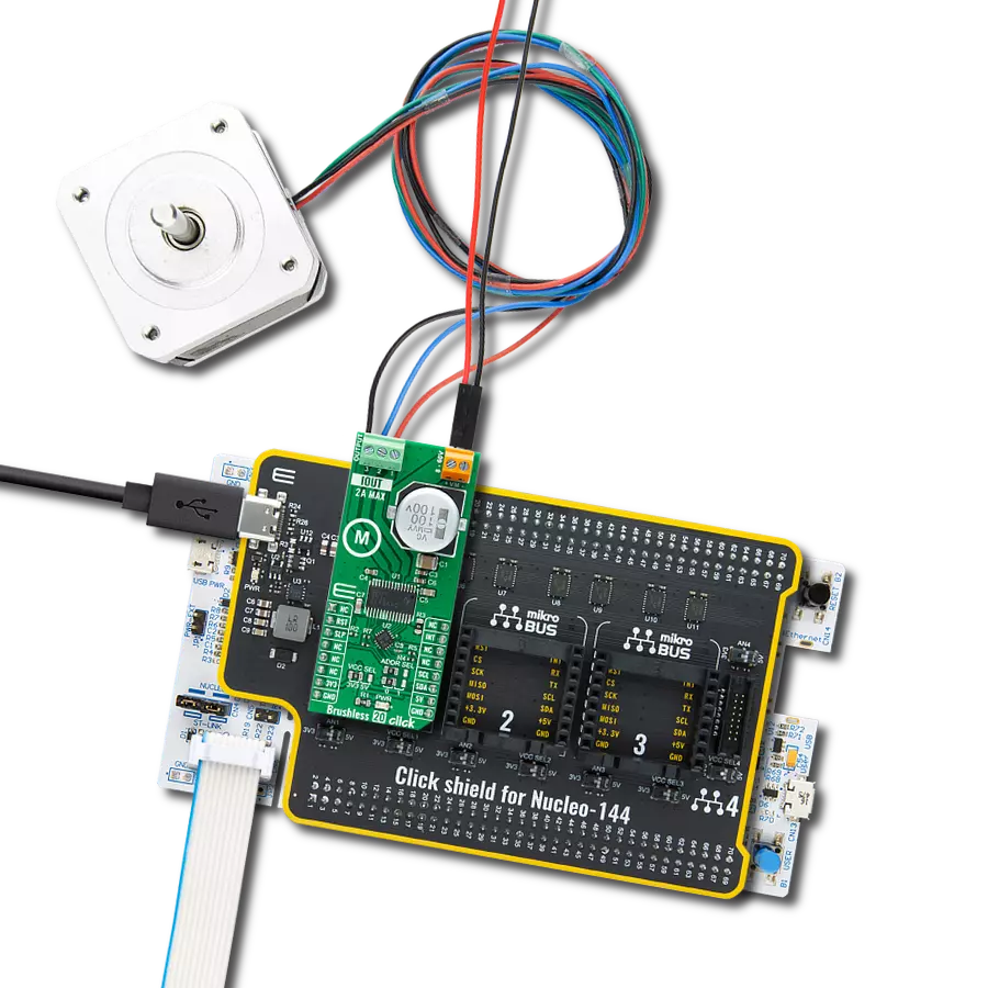 Brushless 20 Click with Nucleo 144 with STM32F756ZG MCU