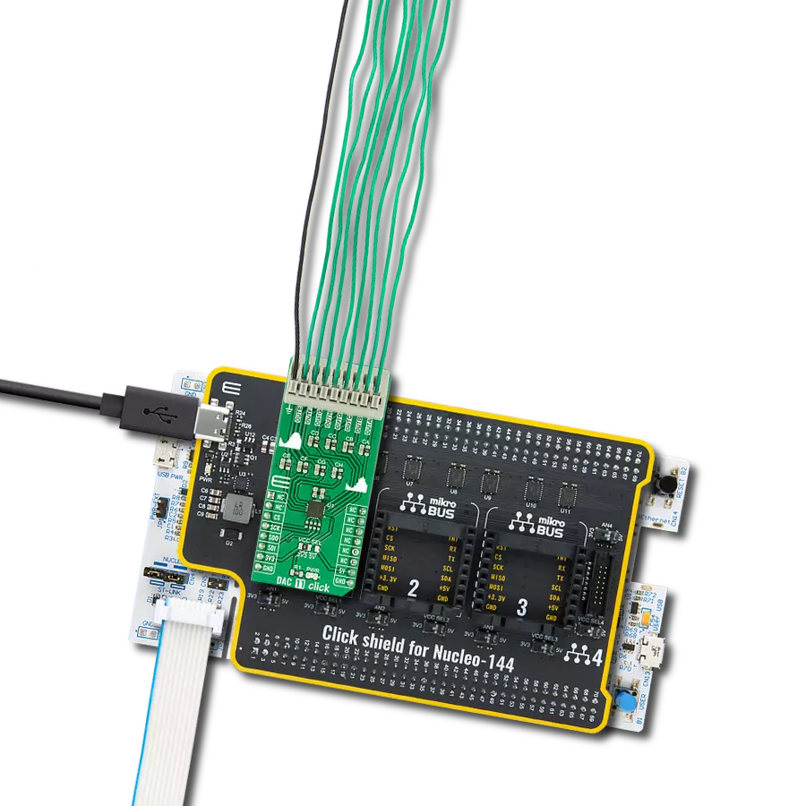 DAC 11 Click with Nucleo 144 with STM32F756ZG MCU