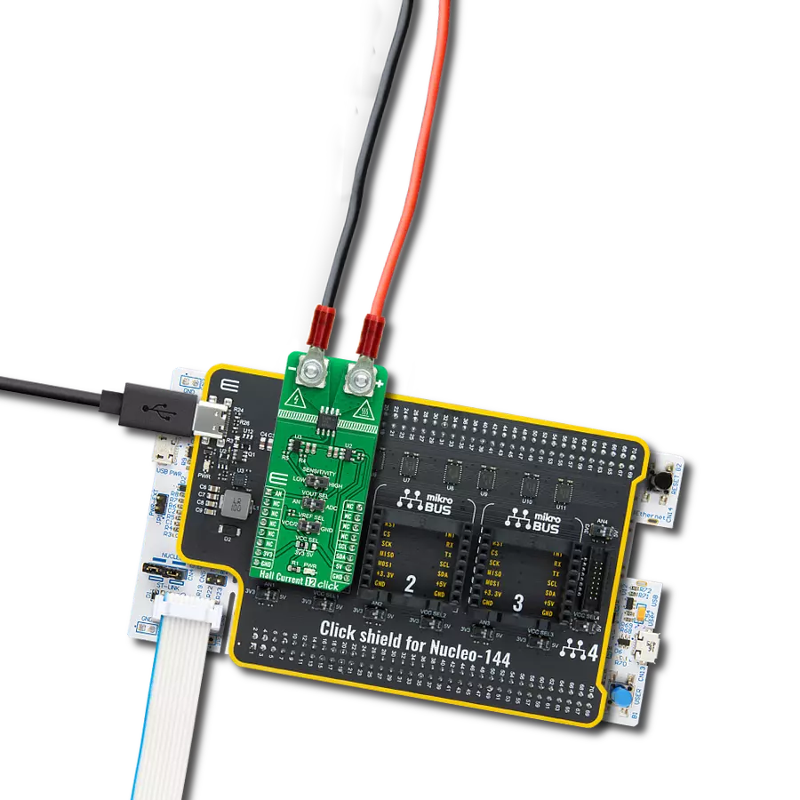 Hall Current 12 Click with Nucleo 144 with STM32F207ZG MCU