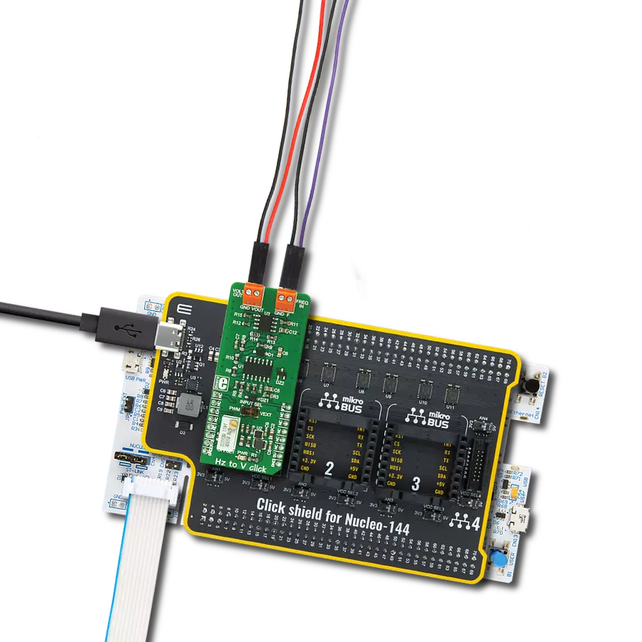 Hz To V Click with Nucleo 144 with STM32F303ZE MCU