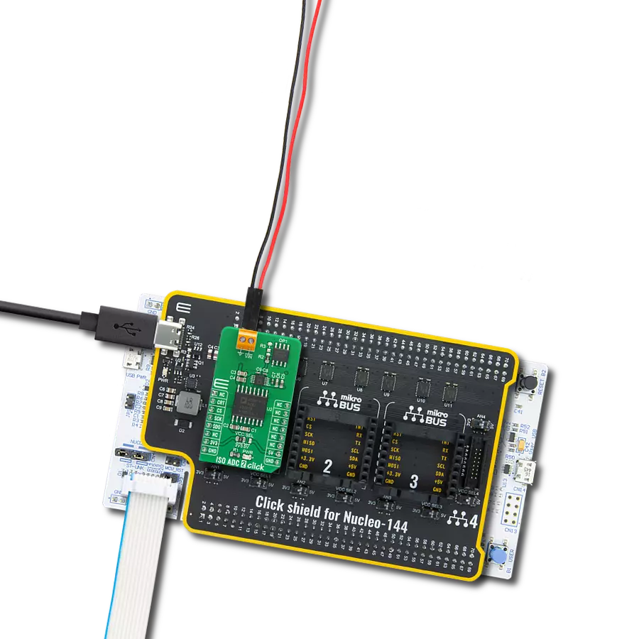 ISO ADC 2 Click with Nucleo 144 with STM32L4A6ZG MCU