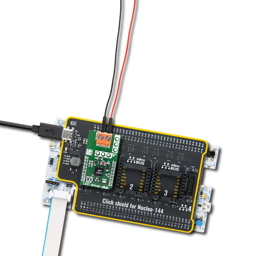 LED Driver Click with Nucleo 144 with STM32F756ZG MCU