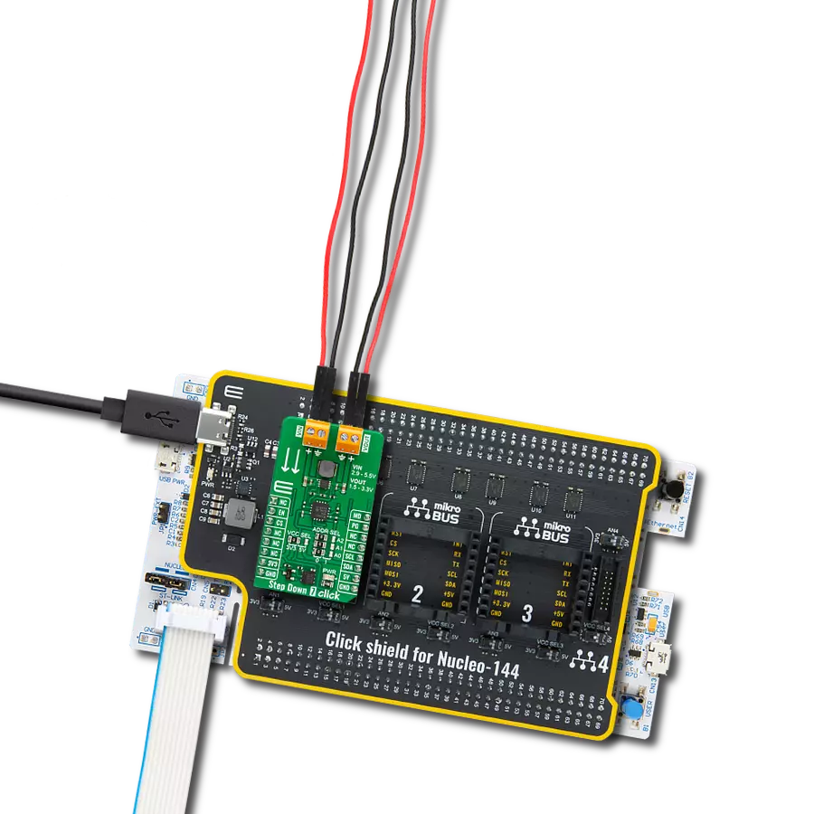 Step Down 7 Click with Nucleo 144 with STM32F756ZG MCU
