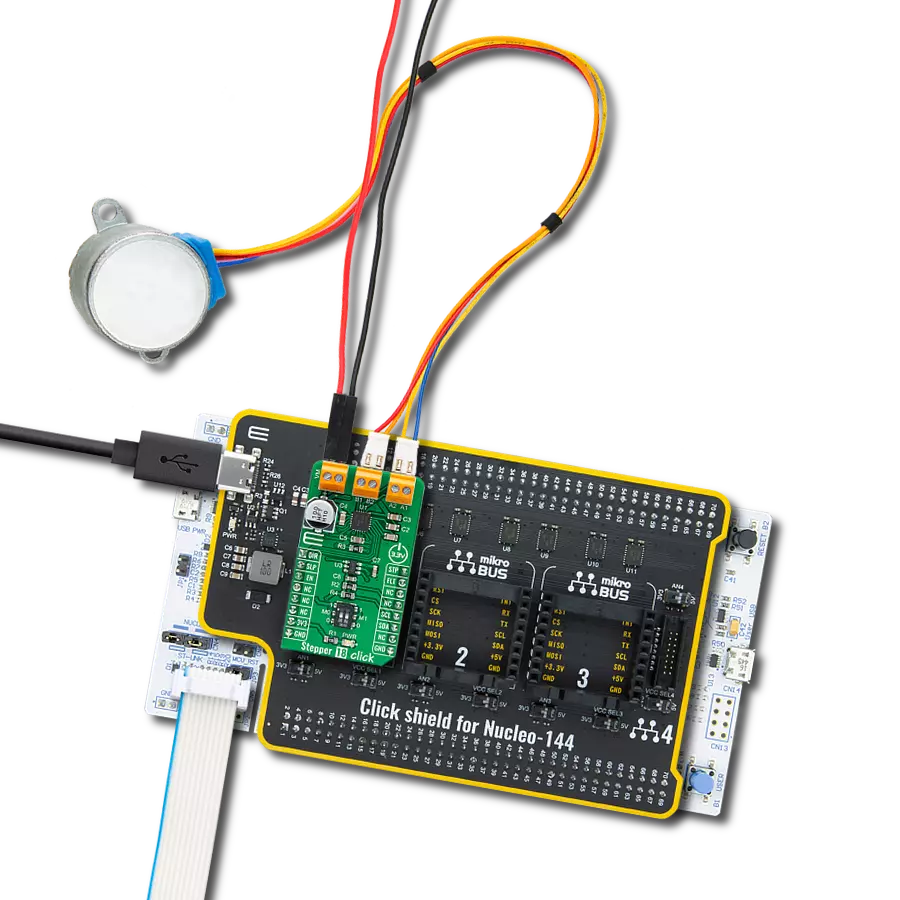 Stepper 18 Click with Nucleo 144 with STM32L4A6ZG MCU