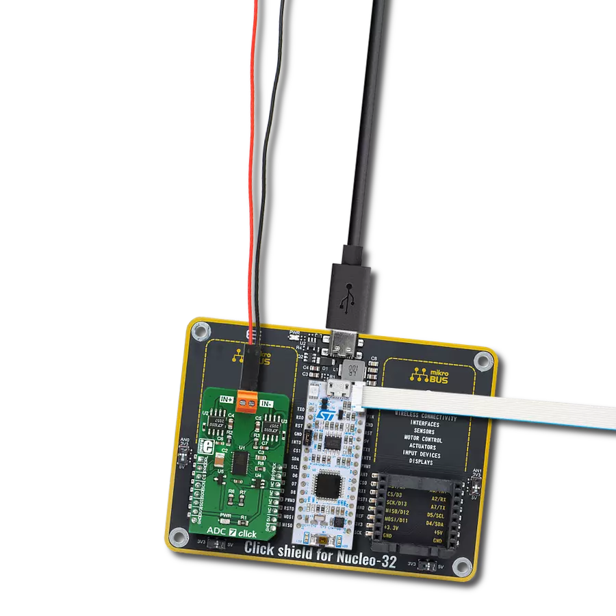 ADC 7 Click with Nucleo 32 with STM32F031K6 MCU