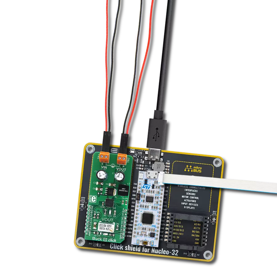 Perform step-down conversion of the applied DC input with MAX17536 and STM32F031K6