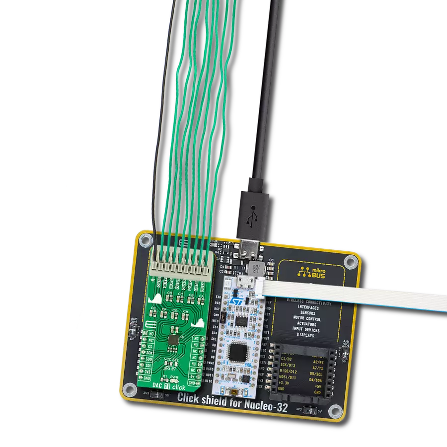 DAC 11 Click with Nucleo 32 with STM32F031K6 MCU