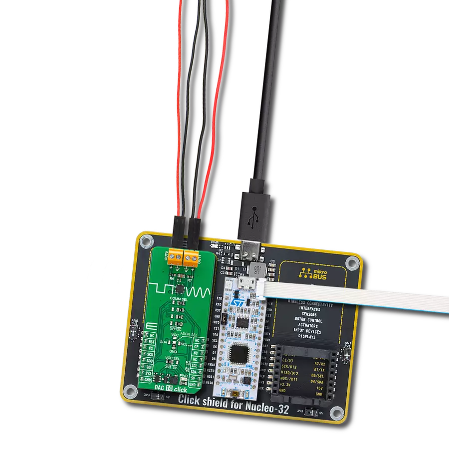 DAC 14 Click with Nucleo 32 with STM32F031K6 MCU