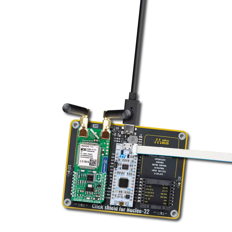 GSM/GNSS Click with Nucleo 32 with STM32G031K8 MCU