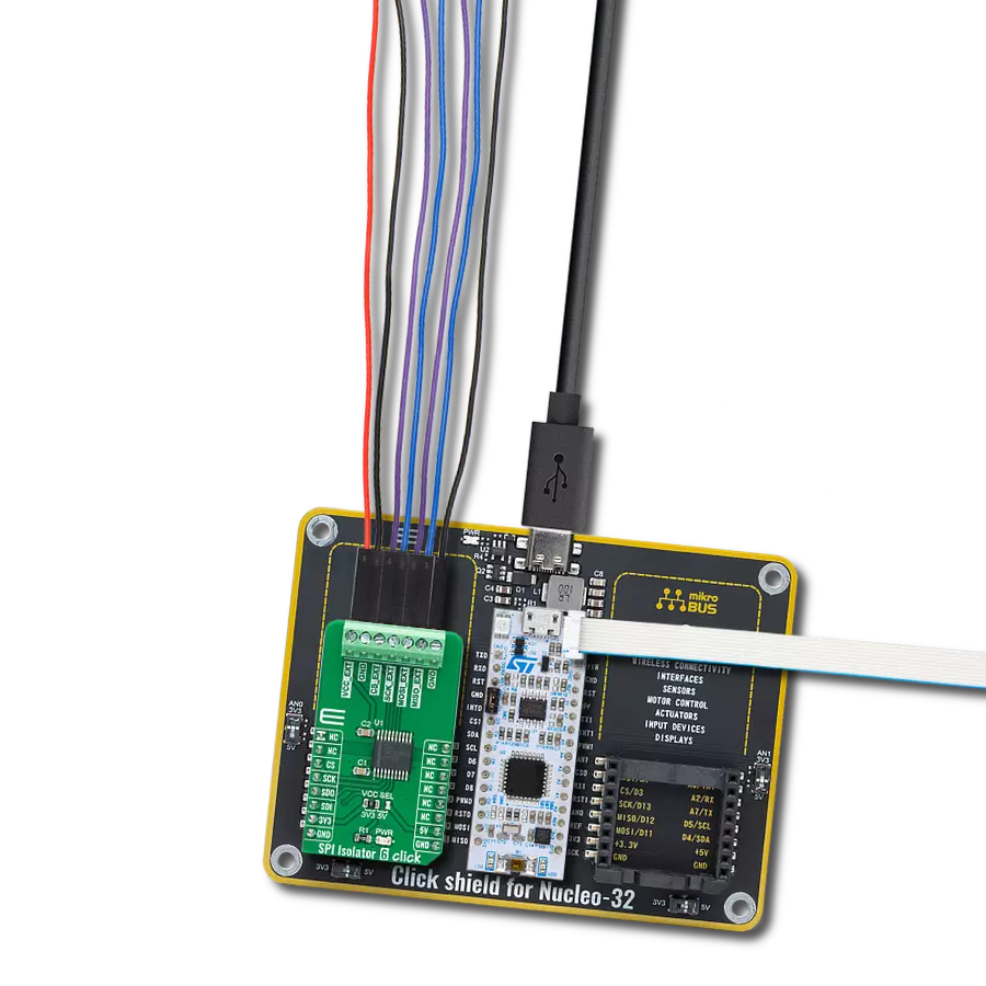 SPI Isolator 6 Click with Nucleo 32 with STM32L432KC MCU