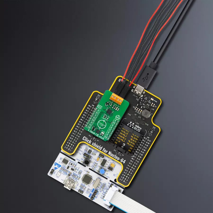 Nucleo-64 with STM32XXX MCU Access MB 1 Mini B Conn - upright/background hardware assembly