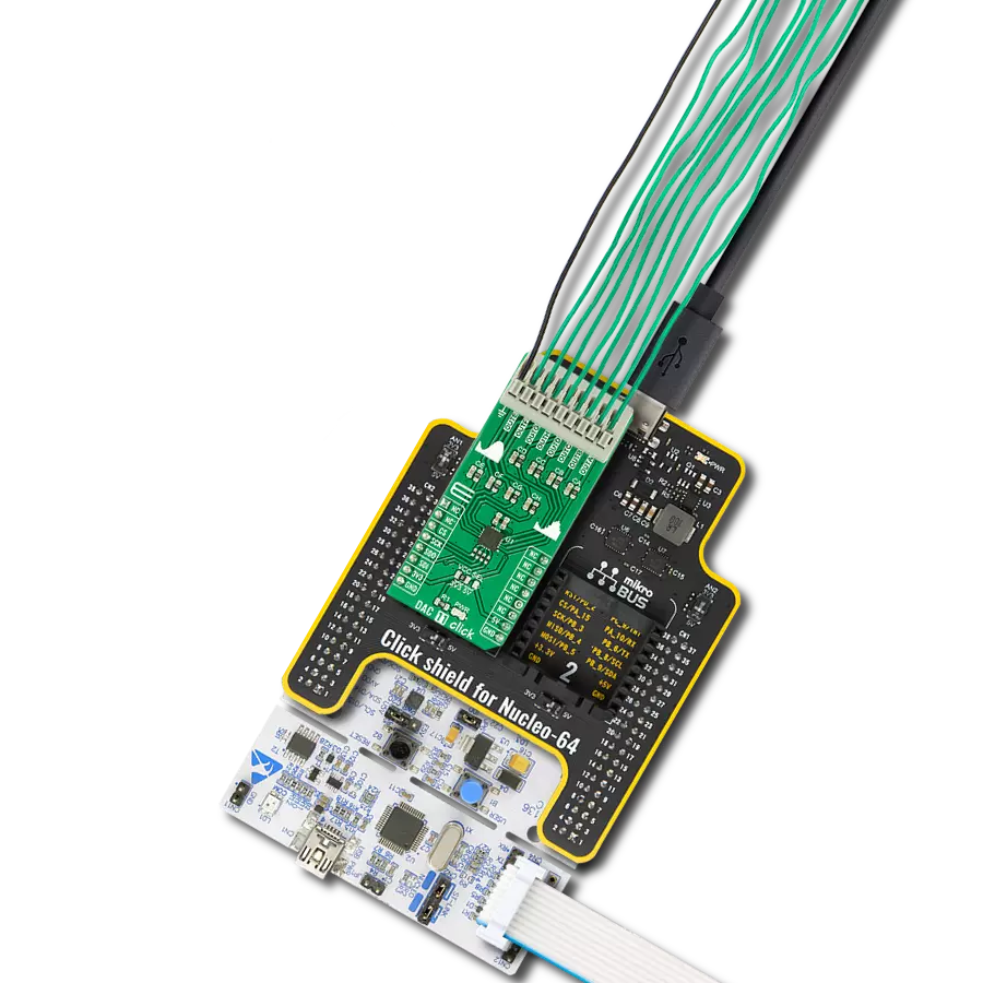 DAC 11 Click with Nucleo 64 with STM32F302R8 MCU