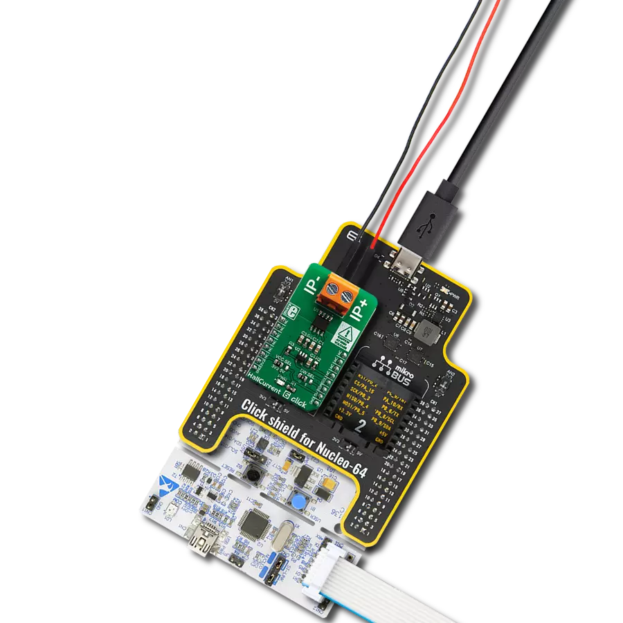 Hall Current 6 Click with Nucleo 64 with STM32F302R8 MCU
