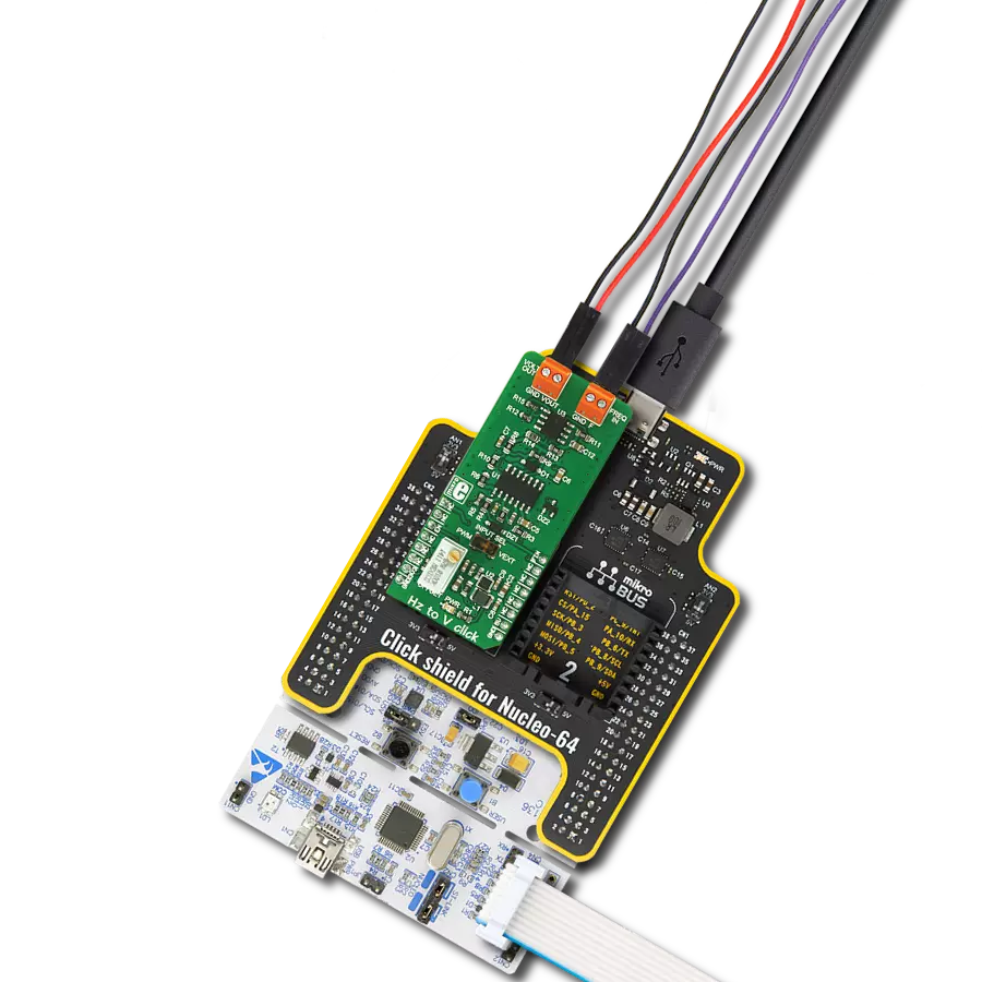 Hz To V Click with Nucleo 64 with STM32L452RE MCU
