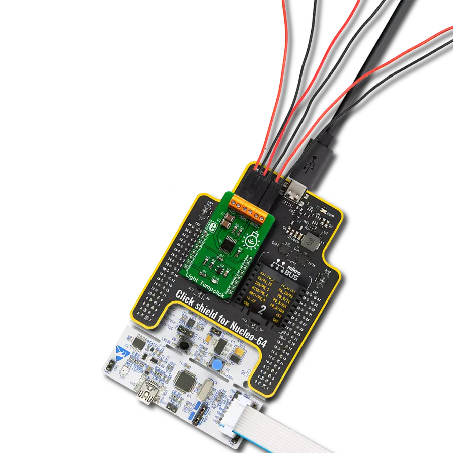 Light Temp Click with Nucleo 64 with STM32F302R8 MCU