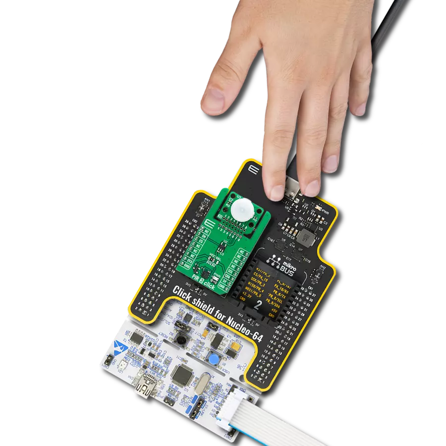 Detects the presence of moving objects within its sensing range using the ZDP323B1 and STM32F410RB