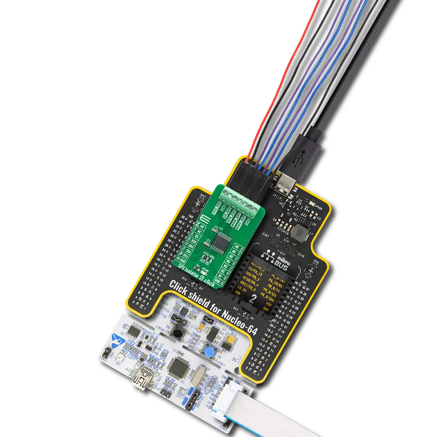 SPI Isolator 6 Click with Nucleo 64 with STM32G070RB MCU