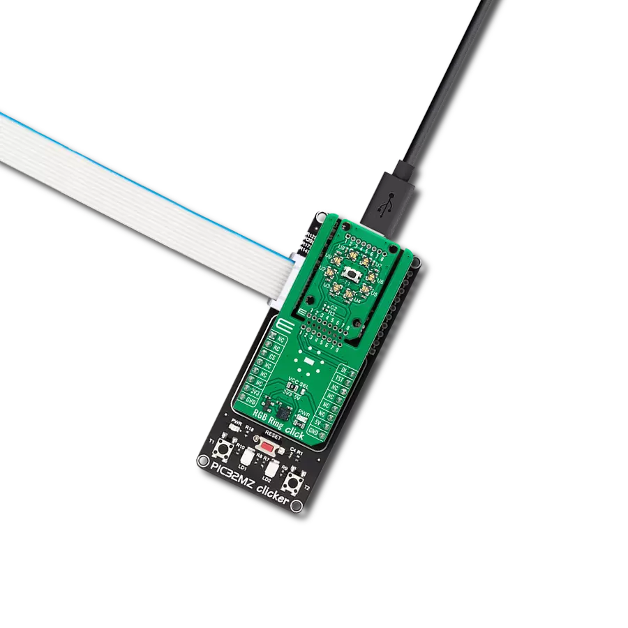 Create vibrant, dynamic lighting effects with a circle of eight WL-ICLED 1312020030000 RGB LEDs and PIC32MZ1024EFH064