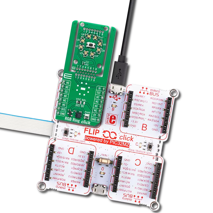 Create vibrant, dynamic lighting effects with a circle of eight WL-ICLED 1312020030000 RGB LEDs and PIC32MZ2048EFH100