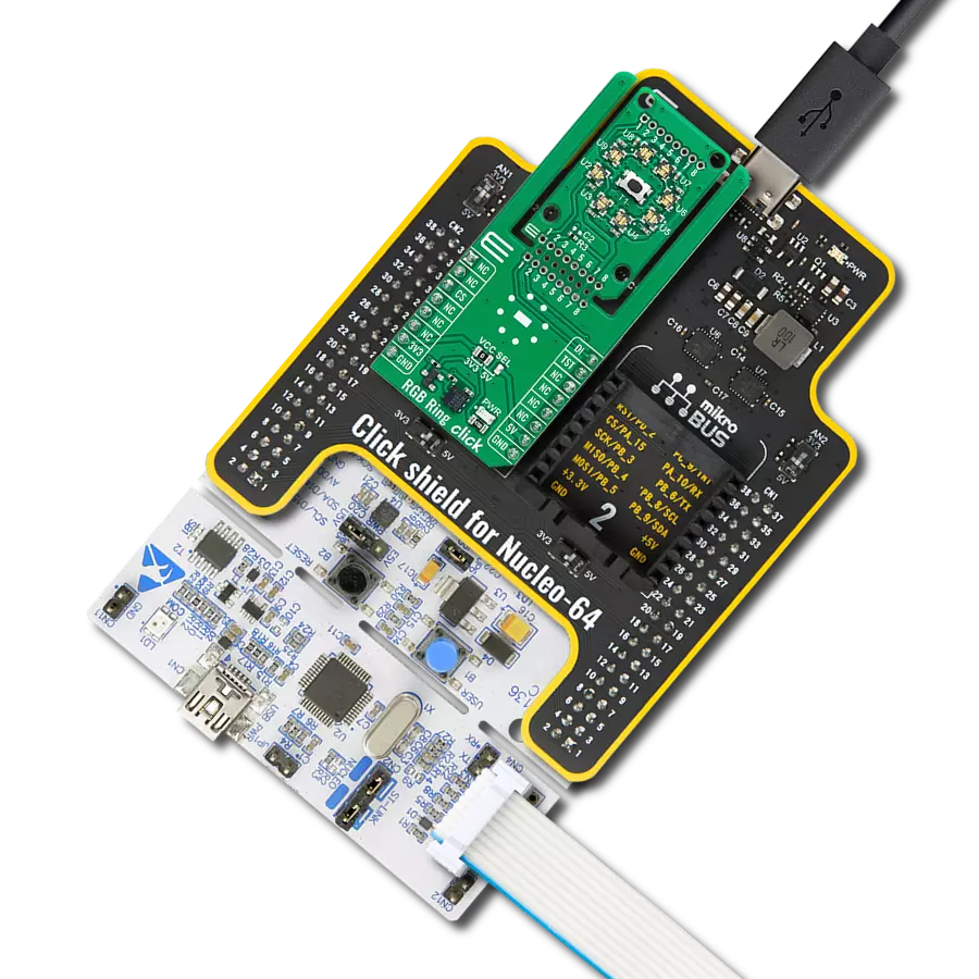 Create vibrant, dynamic lighting effects with a circle of eight WL-ICLED 1312020030000 RGB LEDs and STM32G071RB