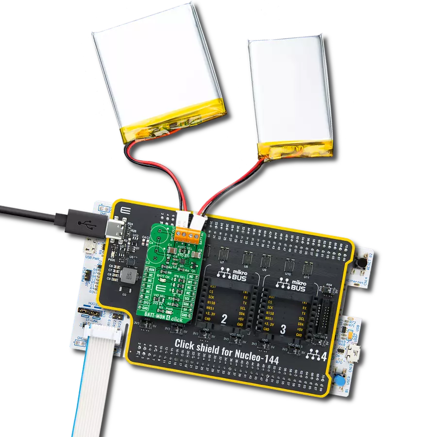 BATT-MON 4 Click with Nucleo 144 with STM32F767ZI MCU