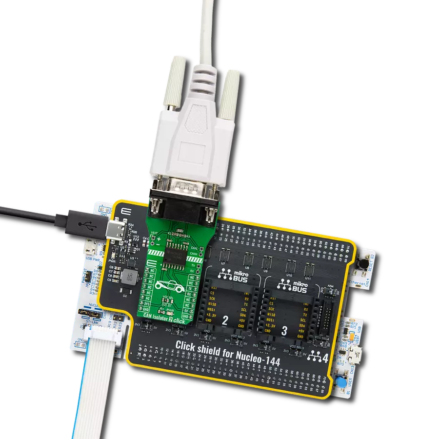 CAN Isolator 2 Click with Nucleo 144 with STM32F767ZI MCU