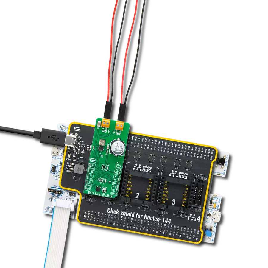 BATT Boost 2 Click with Nucleo 144 with STM32F767ZI MCU