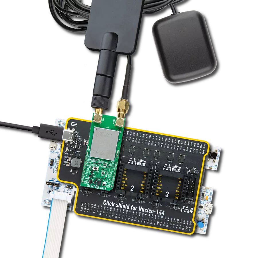 LTE IoT 12 Click with Nucleo 144 with STM32F767ZI MCU
