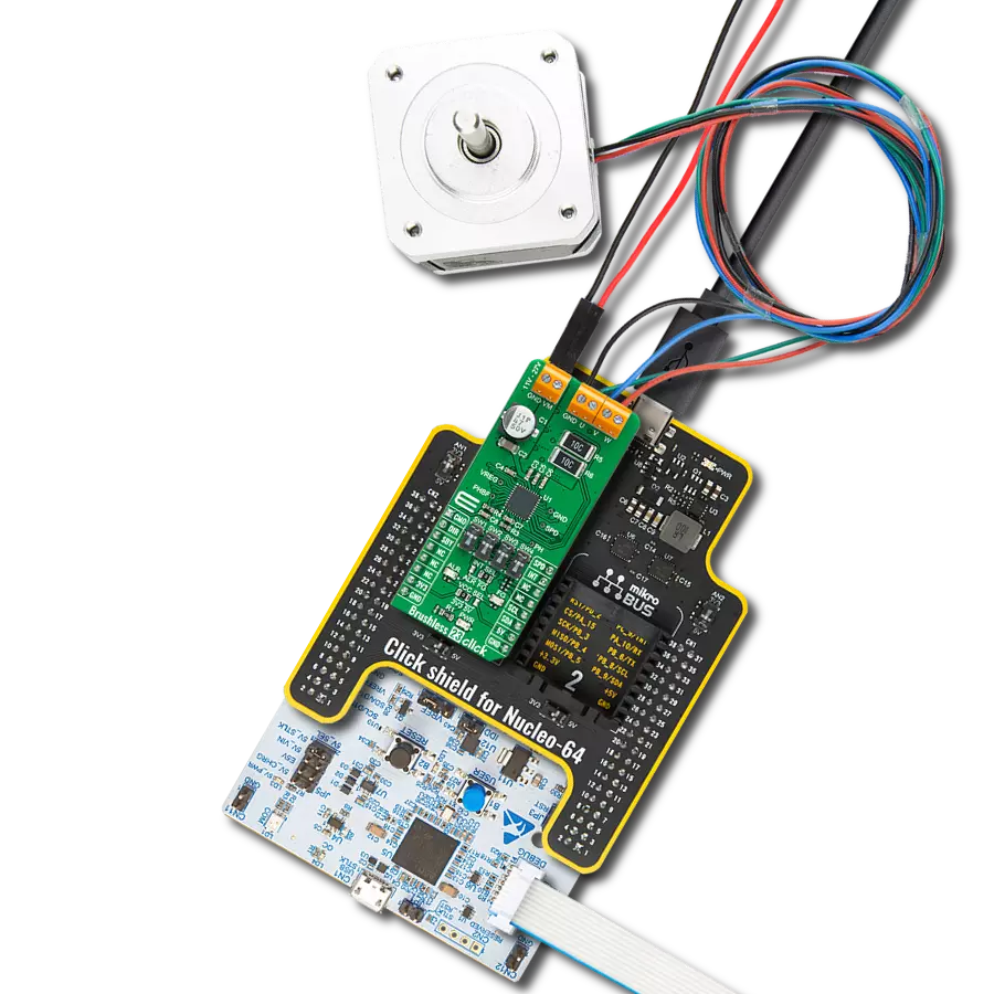 Brushless 23 Click with Nucleo 64 with STM32G431RB MCU