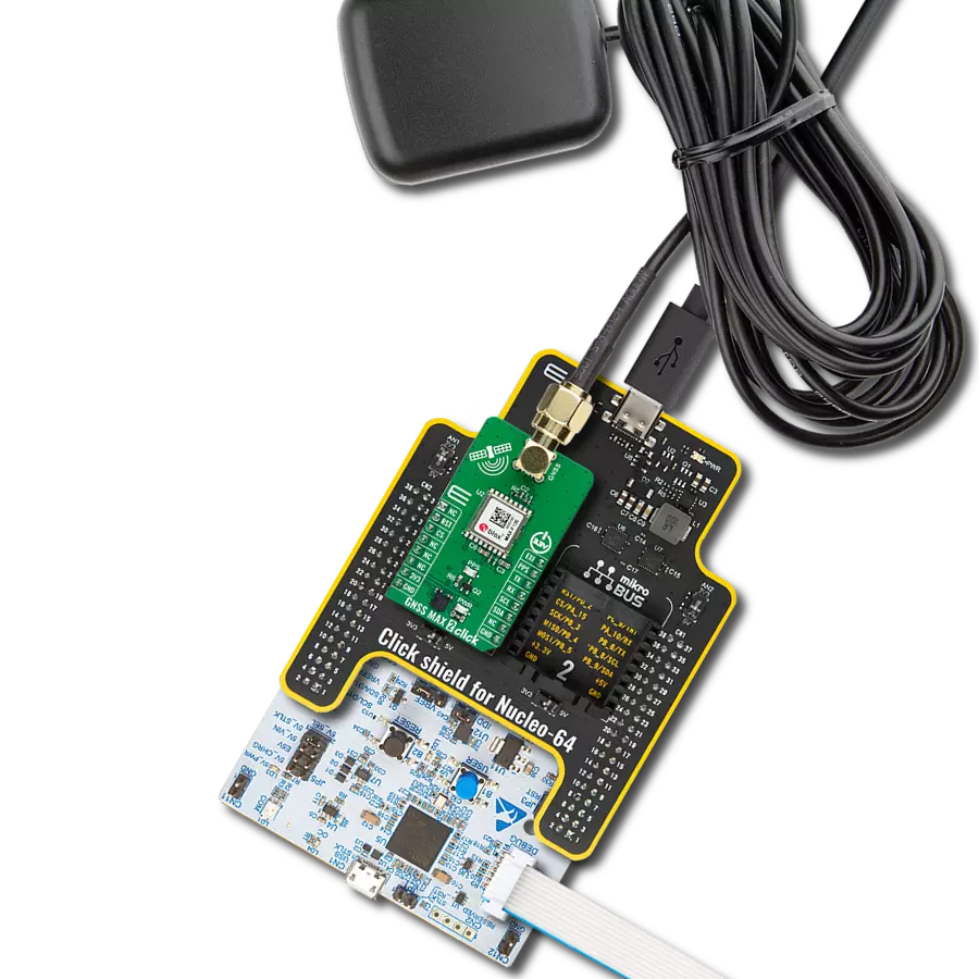GNSS MAX 2 Click with Nucleo 64 with STM32G431RB MCU