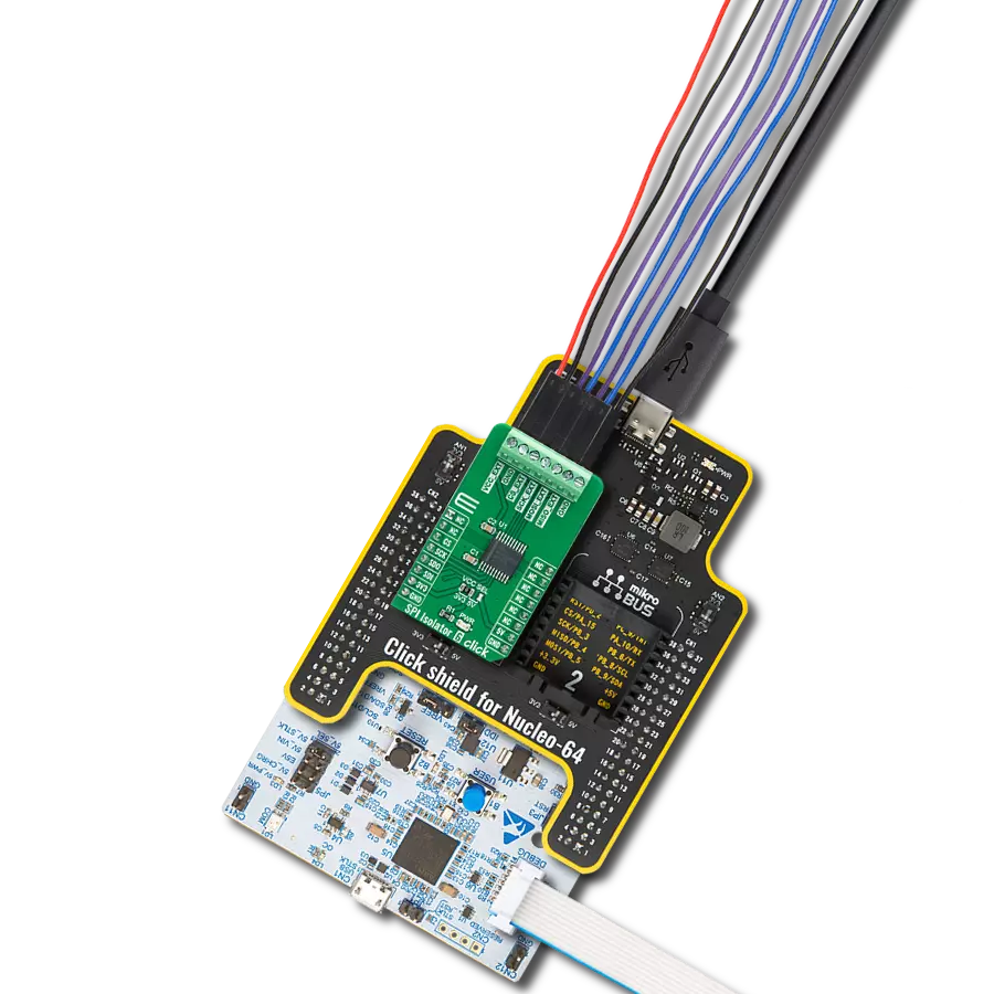 SPI Isolator 6 Click with Nucleo 64 with STM32G491RE MCU