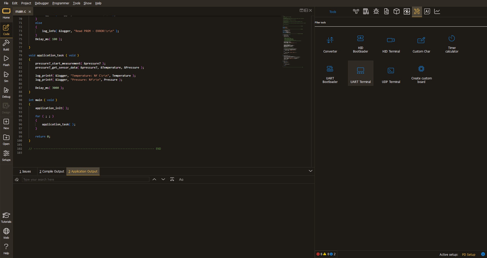 UART Application Output Step 1